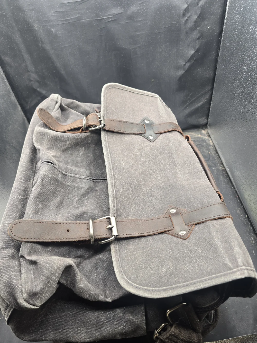Versatile Gray Canvas Laptop Messenger Bag with Brown Leather Accents